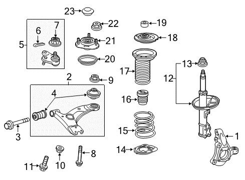 2015 Toyota Prius Front Suspension Components, Lower Control Arm, Stabilizer Bar Strut Mount Diagram for 48609-47040