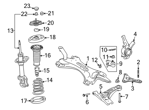 2010 Scion tC Front Suspension Components, Lower Control Arm, Stabilizer Bar Knuckle Diagram for 43211-21040