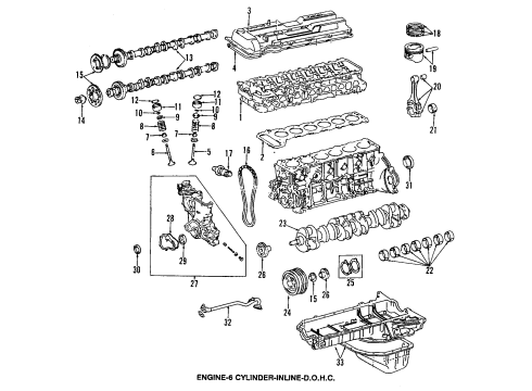 1994 Toyota Land Cruiser Engine Parts, Mounts, Cylinder Head & Valves, Camshaft & Timing, Oil Pan, Oil Pump, Crankshaft & Bearings, Pistons, Rings & Bearings Front Mount Diagram for 12361-66030