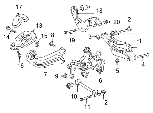 2019 Toyota Avalon Rear Suspension Components, Upper Control Arm, Ride Control, Stabilizer Bar Trailing Arm Diagram for 48760-06310