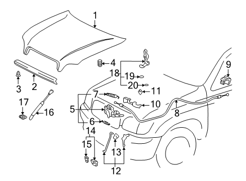 2006 Toyota Tundra Hood & Components Lever Diagram for 53601-01020-B5