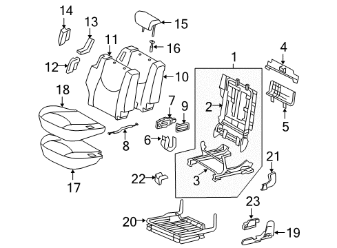 2012 Toyota RAV4 Second Row Seats Seat Back Frame Diagram for 71017-0R011