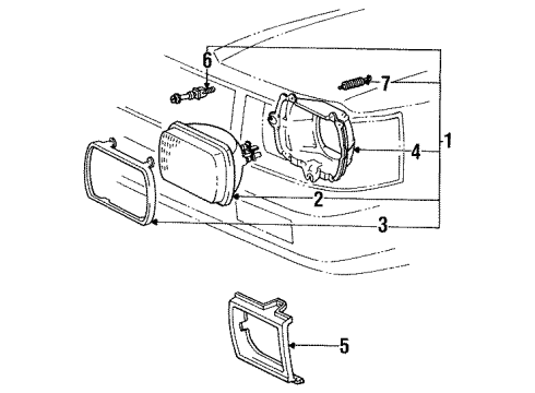1986 Toyota Pickup Headlamps Passenger Side Headlight Assembly Diagram for 81110-80367