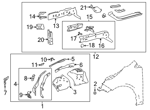 2022 Toyota Corolla Structural Components & Rails Apron Assembly Grommet Diagram for 90480-25037