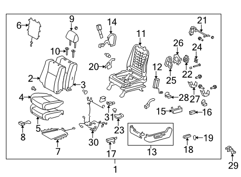2012 Toyota Sequoia Driver Seat Components Slide Knob Diagram for 84921-AE020-E2