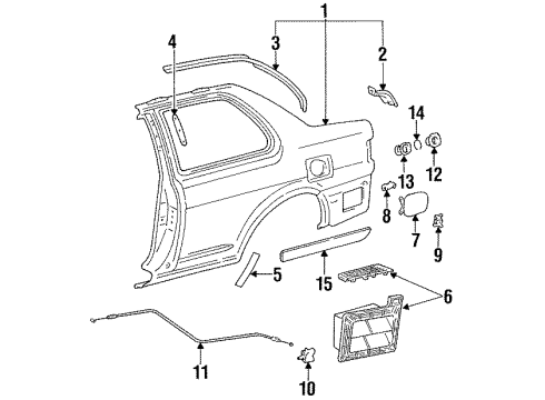 1994 Toyota Tercel Quarter Panel & Components, Exterior Trim Cable Sub-Assy, Fuel Lid Lock Control Diagram for 77035-16150