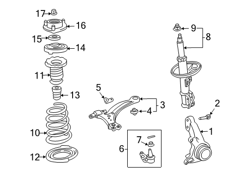 2005 Toyota Solara Front Suspension Components, Lower Control Arm, Stabilizer Bar Strut Diagram for 48510-A9370