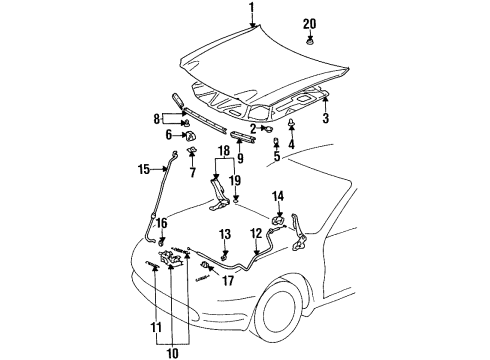 1994 Toyota Celica Hood & Components Cable Assy, Hood Lock Control Diagram for 53630-20530