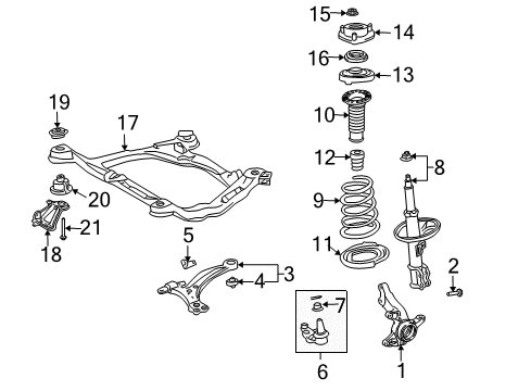 2010 Toyota Sienna Front Suspension Components, Lower Control Arm, Stabilizer Bar Knuckle Diagram for 43211-08010