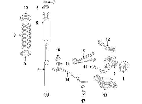 2013 Scion tC Rear Suspension, Lower Control Arm, Upper Control Arm, Stabilizer Bar, Suspension Components Upper Spring Insulator Diagram for 48257-75010