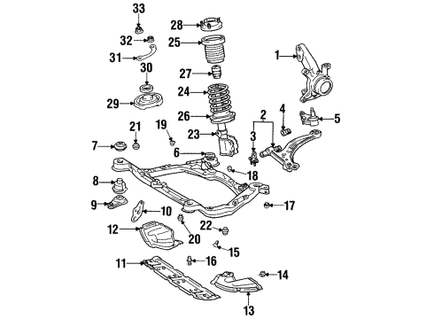1995 Toyota Avalon Front Suspension, Lower Control Arm, Stabilizer Bar, Suspension Components Strut Bumper Diagram for 48331-06011