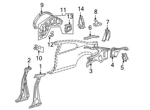 2005 Scion tC Inner Structure - Quarter Panel Inner Wheelhouse Diagram for 61607-21904
