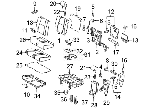2013 Toyota 4Runner Second Row Seats Insert Diagram for 66992-35020