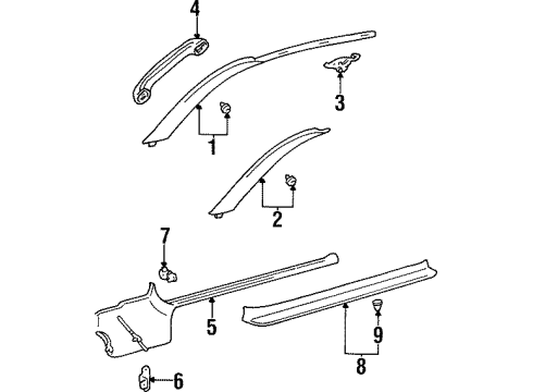 1998 Toyota Supra Interior Trim - Pillars, Rocker & Floor Cowl Trim Bracket Diagram for 61194-14020