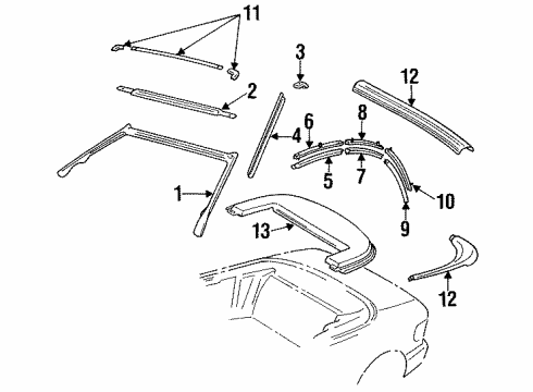 1991 Toyota Celica Moldings - Roof Drip Rail Retainer Strip Diagram for 02593-86101