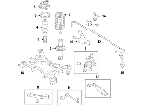 2014 Scion FR-S Rear Suspension Components, Lower Control Arm, Upper Control Arm, Stabilizer Bar Bushings Diagram for SU003-00396