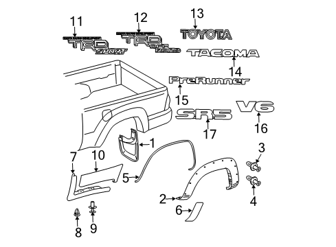 2009 Toyota Tacoma Exterior Trim - Pick Up Box Mud Guard Diagram for 76626-04151