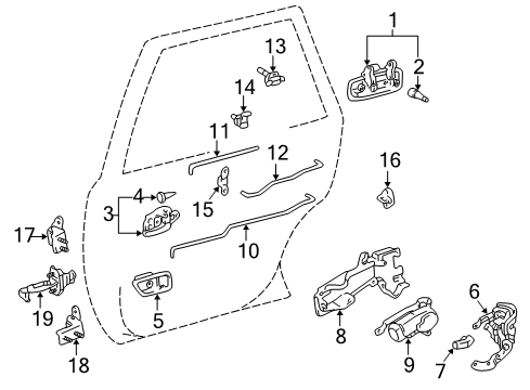2001 Toyota Camry Rear Door - Lock & Hardware Lock Cover Diagram for 69394-AA010