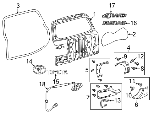 2012 Toyota RAV4 Back Door & Components, Exterior Trim Door Shell Diagram for 67005-0R020