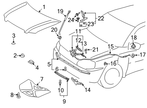 2002 Toyota Highlander Hood & Components Release Cable Diagram for 53630-48020