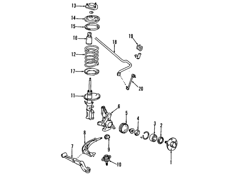 1994 Toyota Previa Front Suspension Components, Lower Control Arm, Stabilizer Bar Deflector Diagram for 43514-28010