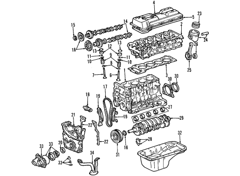1995 Toyota Tacoma Engine Parts, Mounts, Cylinder Head & Valves, Camshaft & Timing, Oil Pan, Oil Pump, Crankshaft & Bearings, Pistons, Rings & Bearings Valve Spring Retainers Diagram for 13741-46020