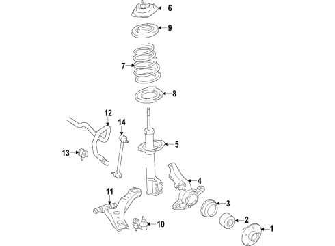 2002 Toyota Corolla Front Suspension Components, Lower Control Arm, Stabilizer Bar Mount Diagram for 48609-02070