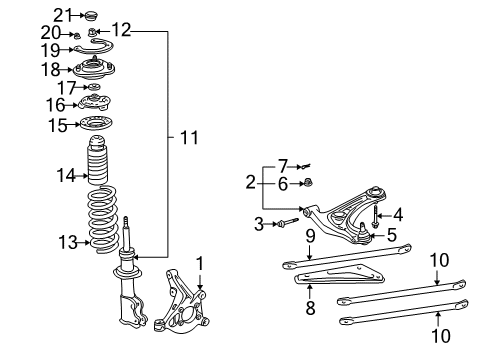 2002 Toyota MR2 Spyder Front Suspension Components, Lower Control Arm, Stabilizer Bar Strut Diagram for 48520-19835
