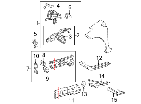 2007 Toyota Yaris Structural Components & Rails Apron Assembly Diagram for 53702-52180