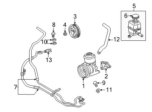 2002 Toyota Land Cruiser Power Steering Pump & Cooler Lines Hose & Tube Assembly Diagram for 44410-60510