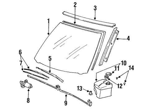 1993 Toyota Camry Windshield Glass, Wiper & Washer Components, Reveal Moldings Blade Assembly Diagram for 85212-YZZ08
