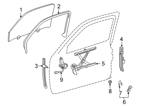 1996 Toyota Tacoma Front Door Guide Channel Diagram for 67401-04010