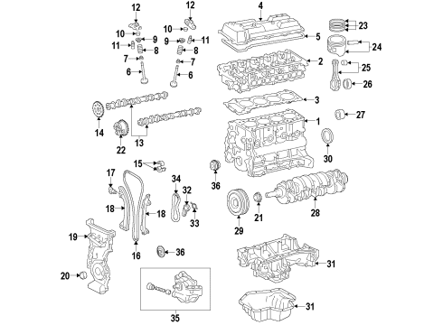 2017 Toyota Prius V Engine Parts, Mounts, Cylinder Head & Valves, Camshaft & Timing, Oil Pan, Oil Pump, Crankshaft & Bearings, Pistons, Rings & Bearings, Variable Valve Timing Piston Ring Set Diagram for 13011-37260