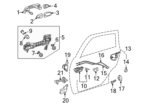 2012 Toyota Prius Rear Door Handle, Outside Rear Cover Diagram for 69227-47010-B0