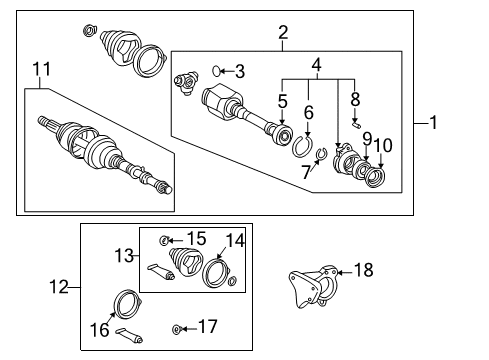 2003 Toyota MR2 Spyder Axle Shaft - Rear Outer Joint Assembly Diagram for 43460-80012