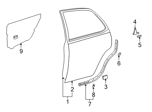 1999 Toyota Camry Rear Door Door Shell Diagram for 67004-AA020