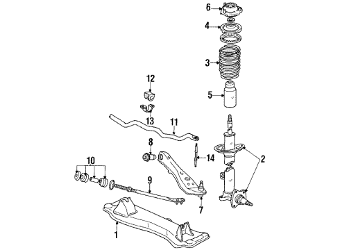 1984 Toyota Corolla Front Suspension Components, Lower Control Arm, Stabilizer Bar Upper Support Diagram for 48603-12010