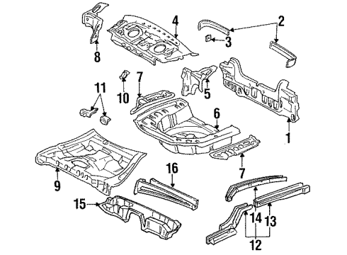 1994 Toyota Tercel Rear Body, Rear Upper Body, Rear Floor & Rails Rear Crossmember Diagram for 57606-16080
