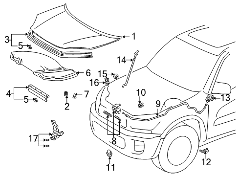 2003 Toyota RAV4 Hood & Components Hood Diagram for 53301-42040