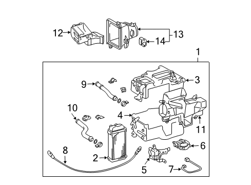 2002 Toyota Tacoma Heater Core & Control Valve Air Duct Diagram for 87211-04070