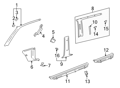 1999 Toyota 4Runner Interior Trim - Pillars, Rocker & Floor Scuff Plate Fastener Diagram for 90467-11058