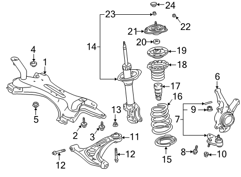 2002 Toyota Prius Front Suspension Components, Lower Control Arm, Stabilizer Bar Support Diagram for 48609-47020