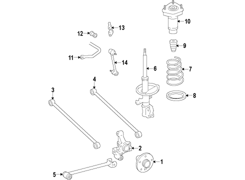 2013 Toyota Avalon Rear Suspension Components, Stabilizer Bar Strut Diagram for 48540-80581