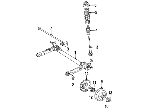 1994 Toyota Tercel Rear Suspension Components Track Bar Mount Bolt Diagram for 90105-12070