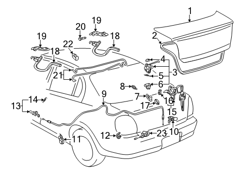 2000 Toyota Echo Trunk Luggage Compartment Door Lock Assembly Diagram for 64610-52020
