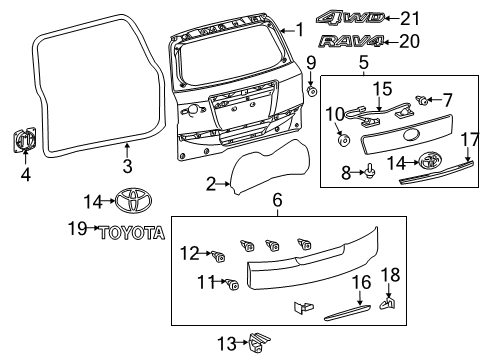 2010 Toyota RAV4 Back Door & Components, Exterior Trim Flare Clip Diagram for 75397-35010