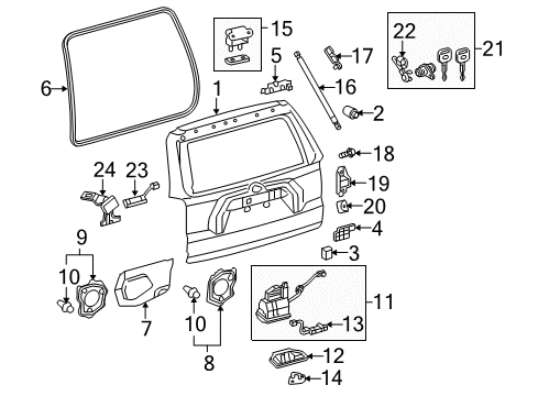 2013 Toyota 4Runner Gate & Hardware Support Cylinder Pivot Bolt Diagram for 68961-35050