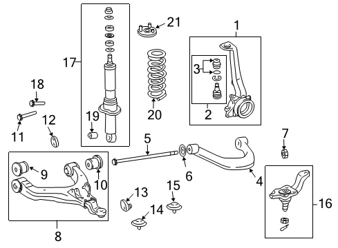 2002 Toyota Tacoma Front Suspension Components, Lower Control Arm, Upper Control Arm, Stabilizer Bar Lower Control Arm Diagram for 48069-35120