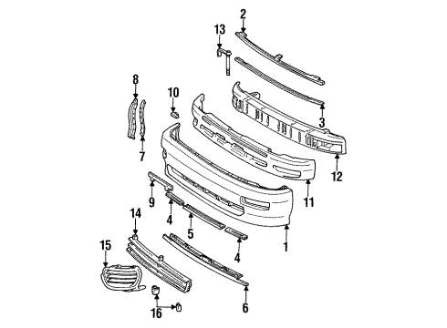 1990 Toyota Celica Front Bumper Bracket, Front Bumper Extention Mounting Diagram for 52114-20080