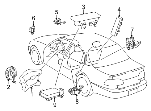 2002 Toyota Corolla Air Bag Components Driver Air Bag Diagram for 45130-02112-B0